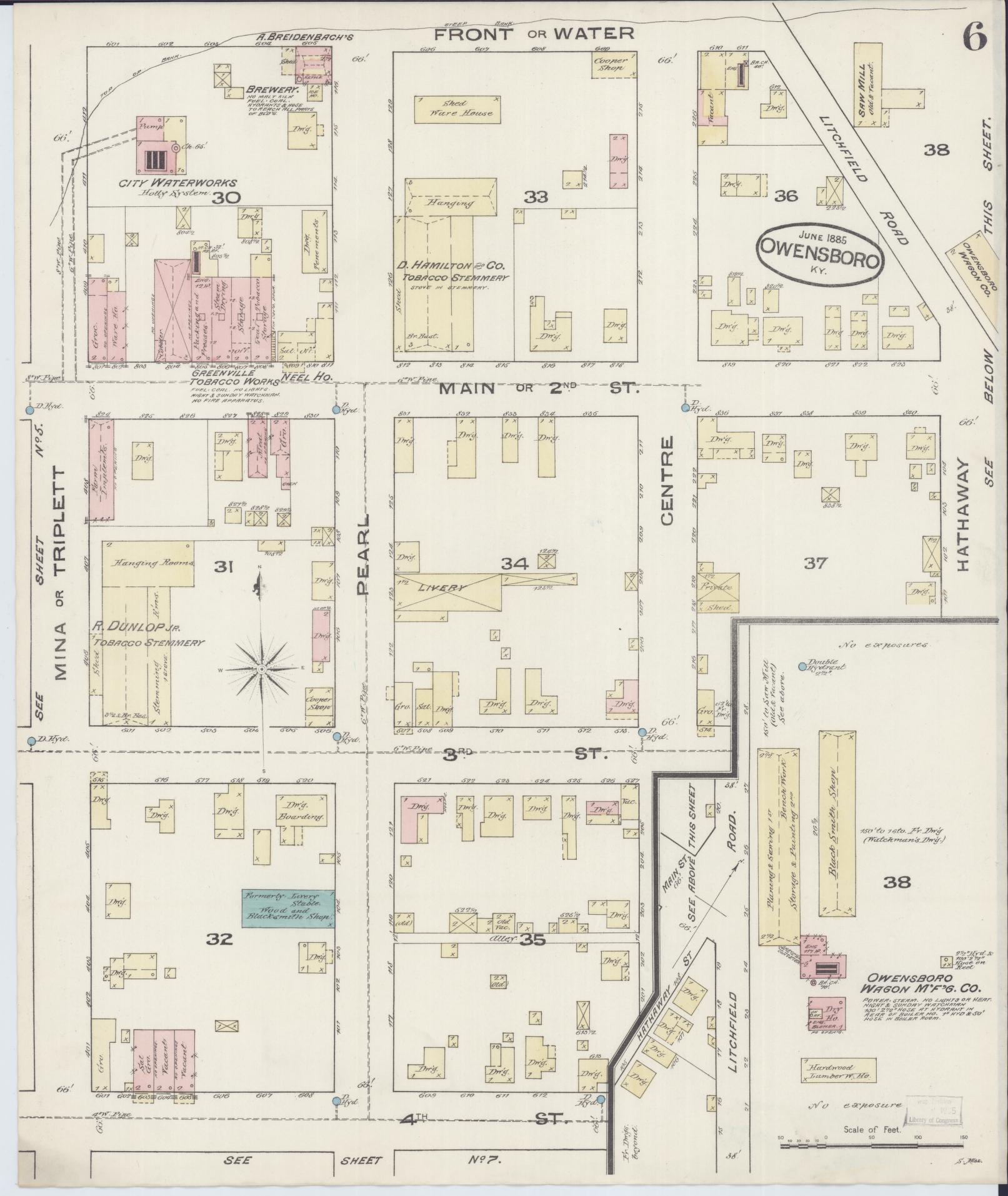 Sanborn Fire Insurance Map from Owensboro, Daviess County, Kentucky (1885), Sheet #0006 - Complete Map Set gallery image, historic Sanborn map, vintage wall art, Kentucky Kentucky