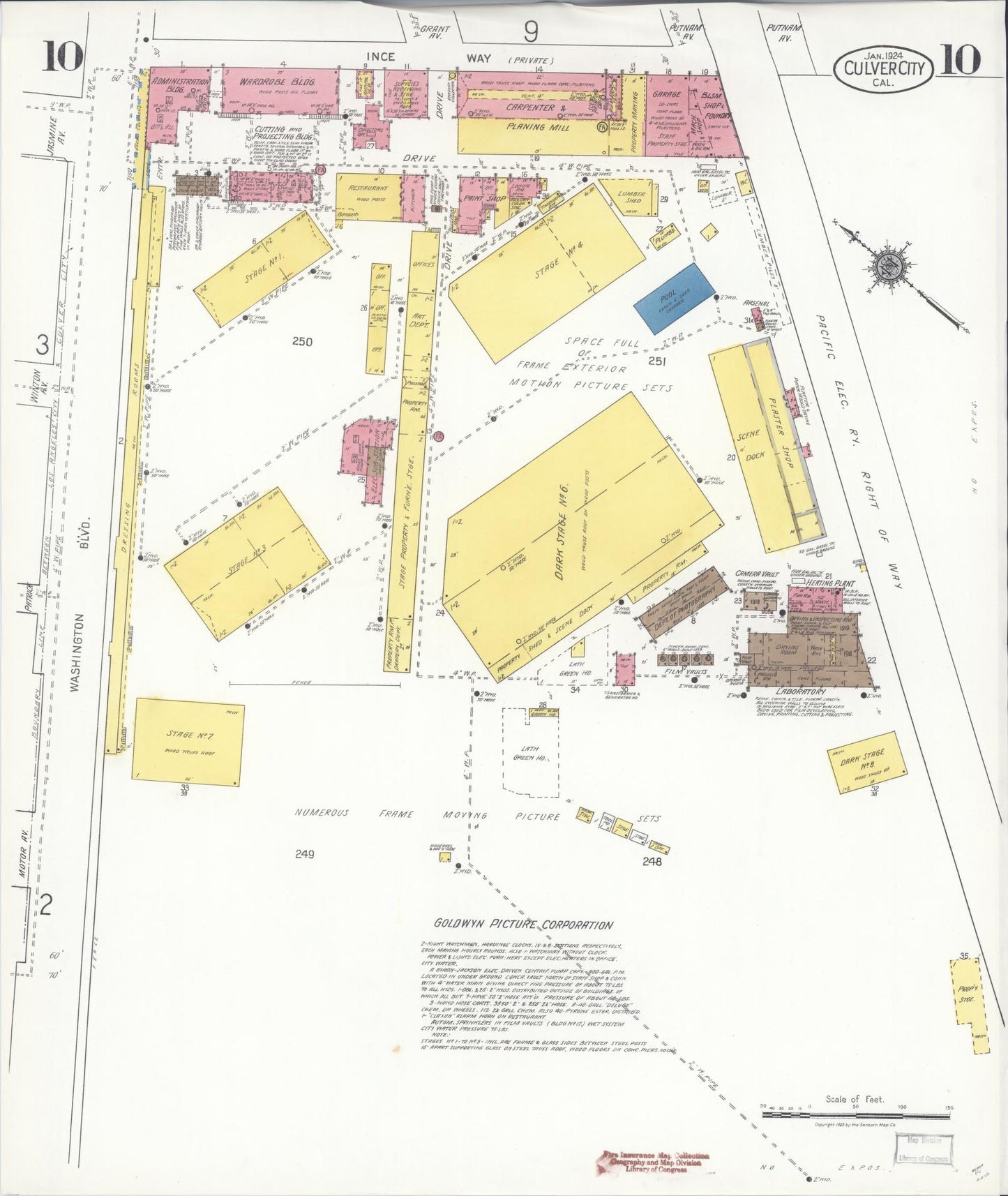 Sanborn Fire Insurance Map from Culver City, Los Angeles County, California (1924), Sheet #0010 - Complete Map Set gallery image, historic Sanborn map, vintage wall art, California California