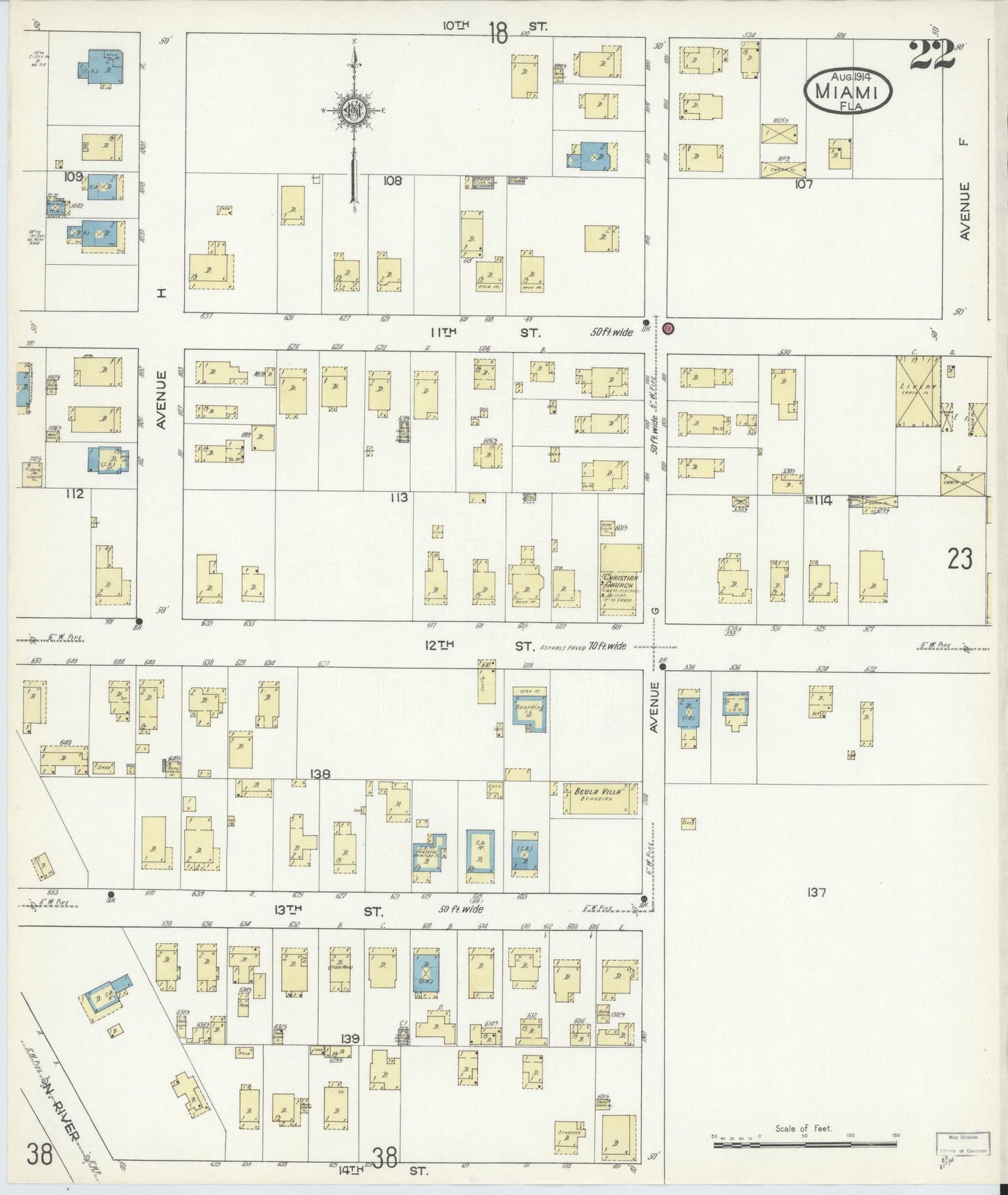 Sanborn Fire Insurance Map from Miami, Dade County, Florida (1914), Sheet #0022 - Complete Map Set gallery image, historic Sanborn map, vintage wall art, Florida Florida