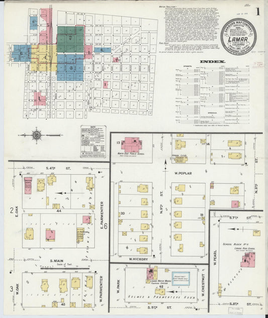 Sanborn Fire Insurance Map from Lamar, Prowers County, Colorado (1911), Sheet #0001 - Complete Map Set gallery image, historic Sanborn map, vintage wall art, Colorado Colorado