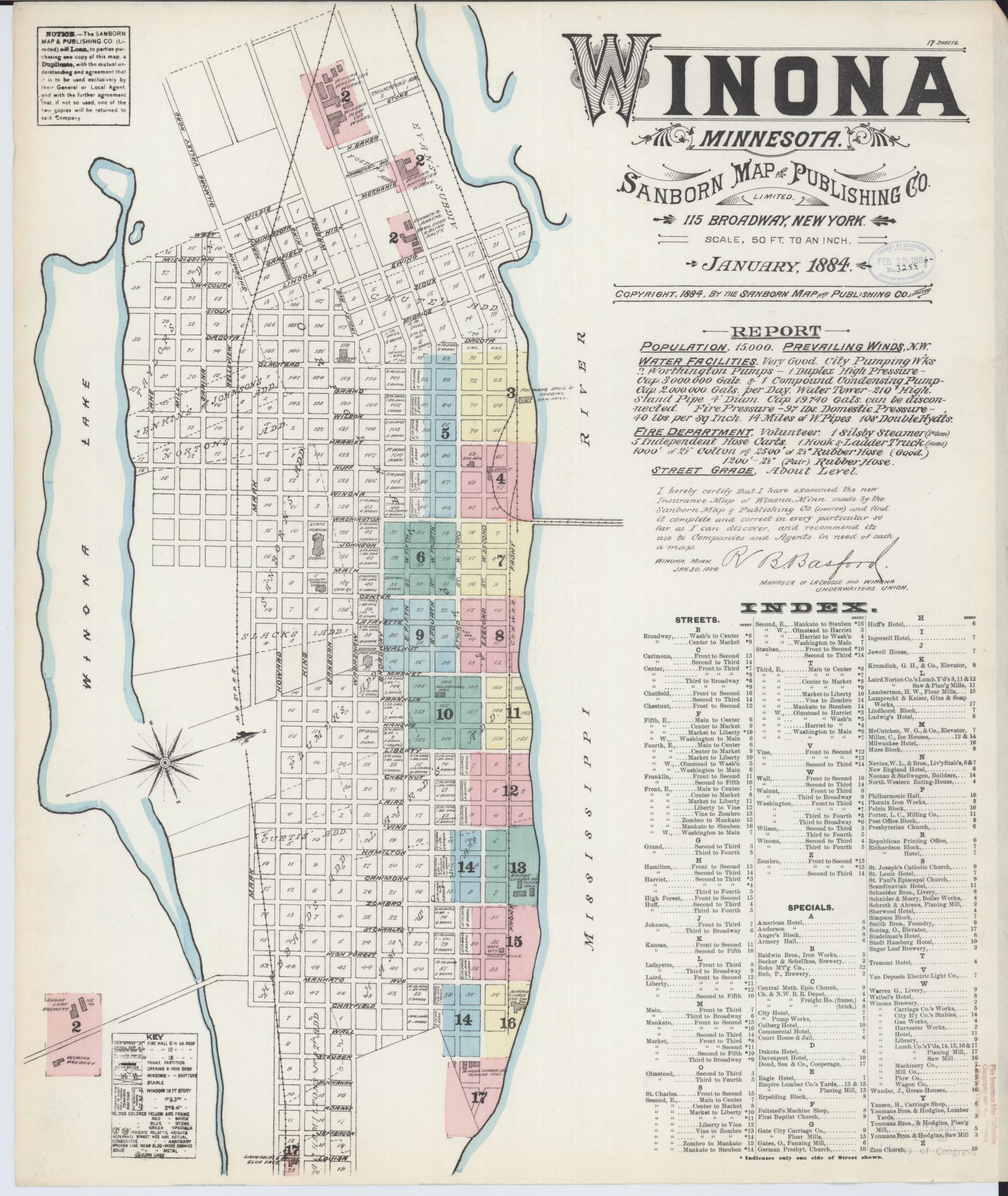 Sanborn Fire Insurance Map from Winona, Winona County, Minnesota (1884), Sheet #0001 - Complete Map Set gallery image, historic Sanborn map, vintage wall art, Minnesota Minnesota