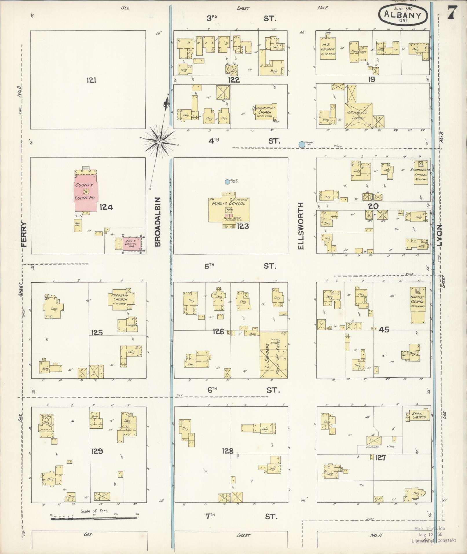 Sanborn Fire Insurance Map from Albany, Linn County, Oregon (1890), Sheet #0007 - Complete Map Set gallery image, historic Sanborn map, vintage wall art, Oregon Oregon