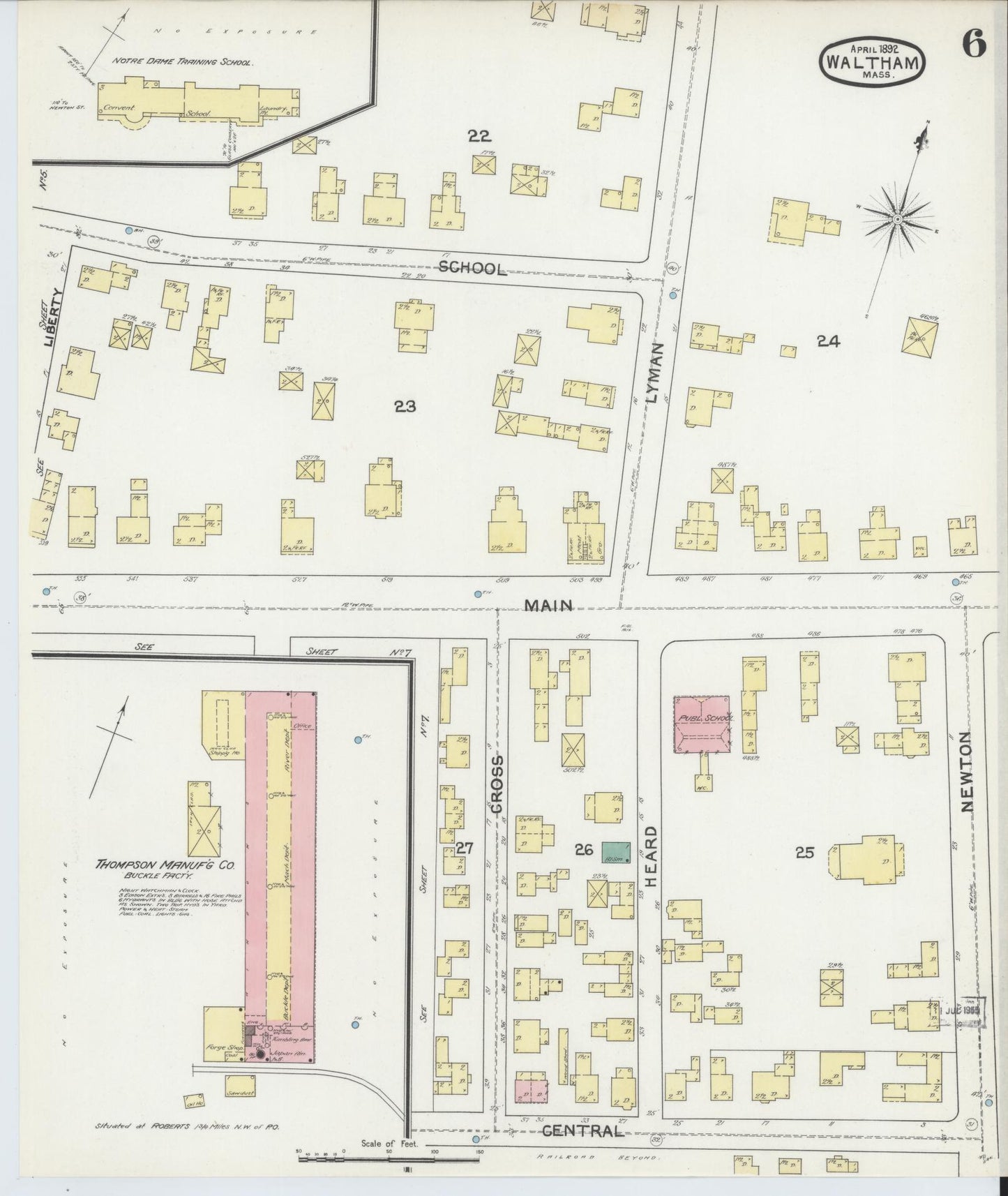 Sanborn Fire Insurance Map from Waltham, Middlesex County, Massachusetts (1892), Sheet #0006 - Complete Map Set gallery image, historic Sanborn map, vintage wall art, Massachusetts Massachusetts