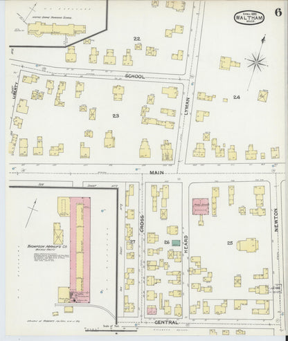 Sanborn Fire Insurance Map from Waltham, Middlesex County, Massachusetts (1892), Sheet #0006 - Complete Map Set gallery image, historic Sanborn map, vintage wall art, Massachusetts Massachusetts