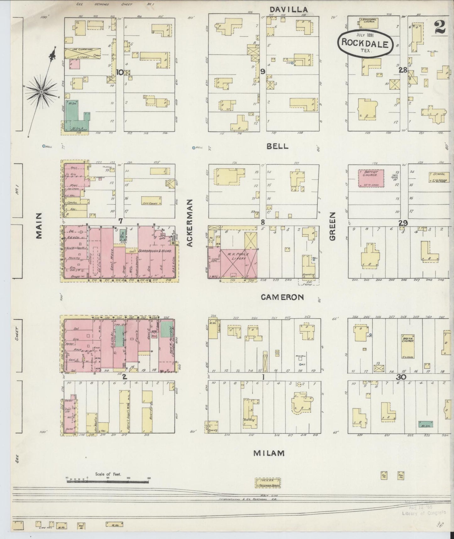 Sanborn Fire Insurance Map from Rockdale, Milam County, Texas (1891), Sheet #0002 - Complete Map Set gallery image, historic Sanborn map, vintage wall art, Texas Texas