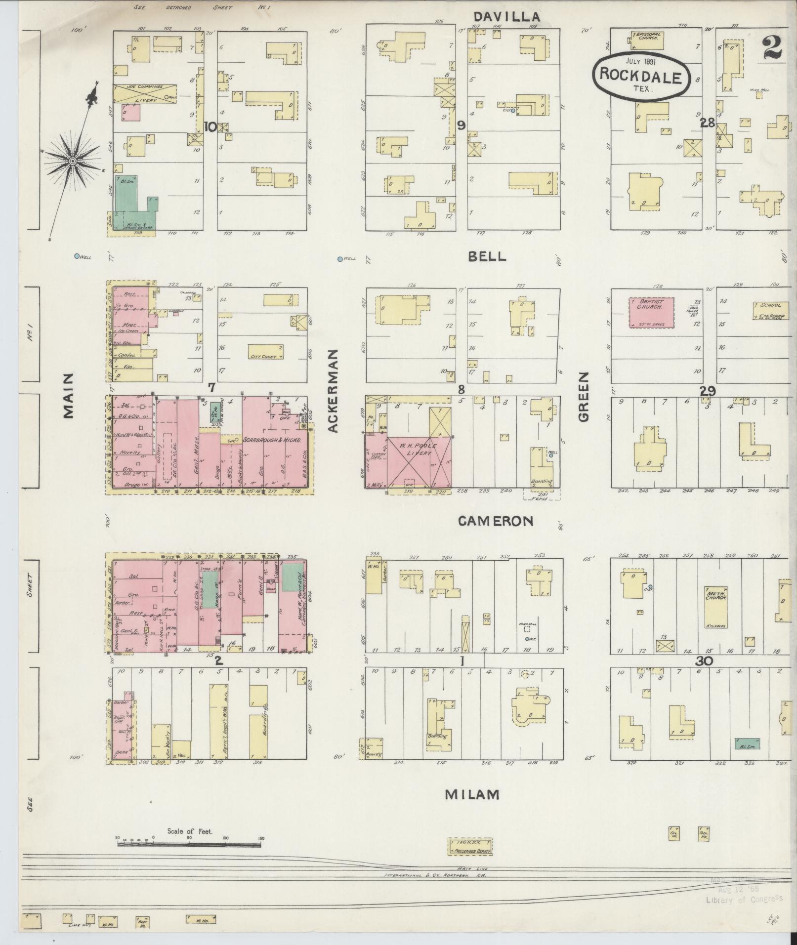 Sanborn Fire Insurance Map from Rockdale, Milam County, Texas (1891), Sheet #0002 - Complete Map Set gallery image, historic Sanborn map, vintage wall art, Texas Texas