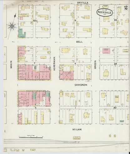 Sanborn Fire Insurance Map from Rockdale, Milam County, Texas (1891), Sheet #0002 - Complete Map Set gallery image, historic Sanborn map, vintage wall art, Texas Texas