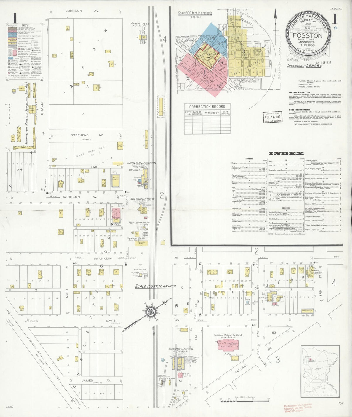 Sanborn Fire Insurance Map from Fosston, Polk County, Minnesota (1936), Sheet #0001 - Complete Map Set gallery image, historic Sanborn map, vintage wall art, Minnesota Minnesota