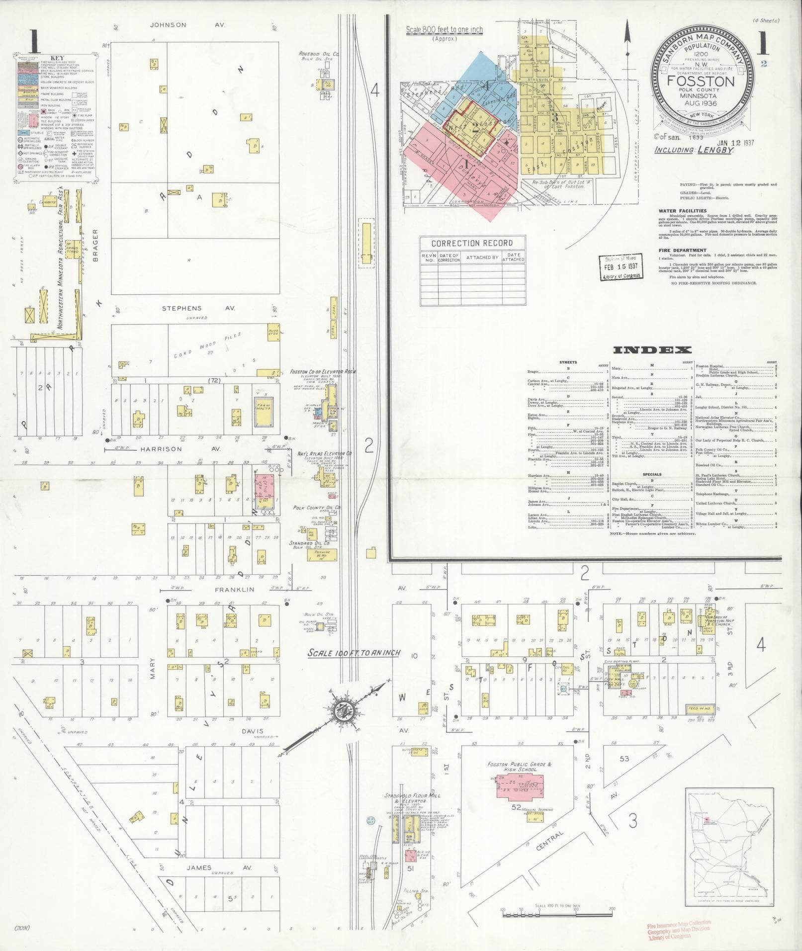 Sanborn Fire Insurance Map from Fosston, Polk County, Minnesota (1936), Sheet #0001 - Complete Map Set gallery image, historic Sanborn map, vintage wall art, Minnesota Minnesota