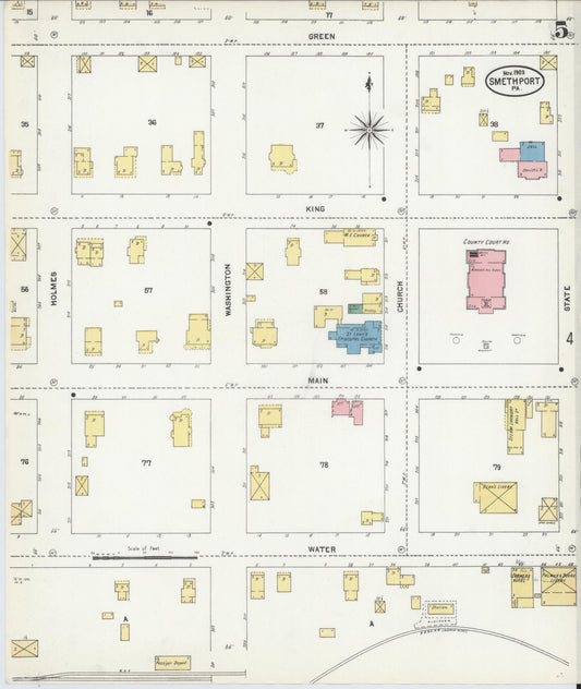 Sanborn Fire Insurance Map from Smethport, McKean County, Pennsylvania (1903), Sheet #0005 - Historic Sanborn Fire Insurance Map Print, vintage old map wall art, antique decor, genealogy gift, Pennsylvania Pennsylvania map