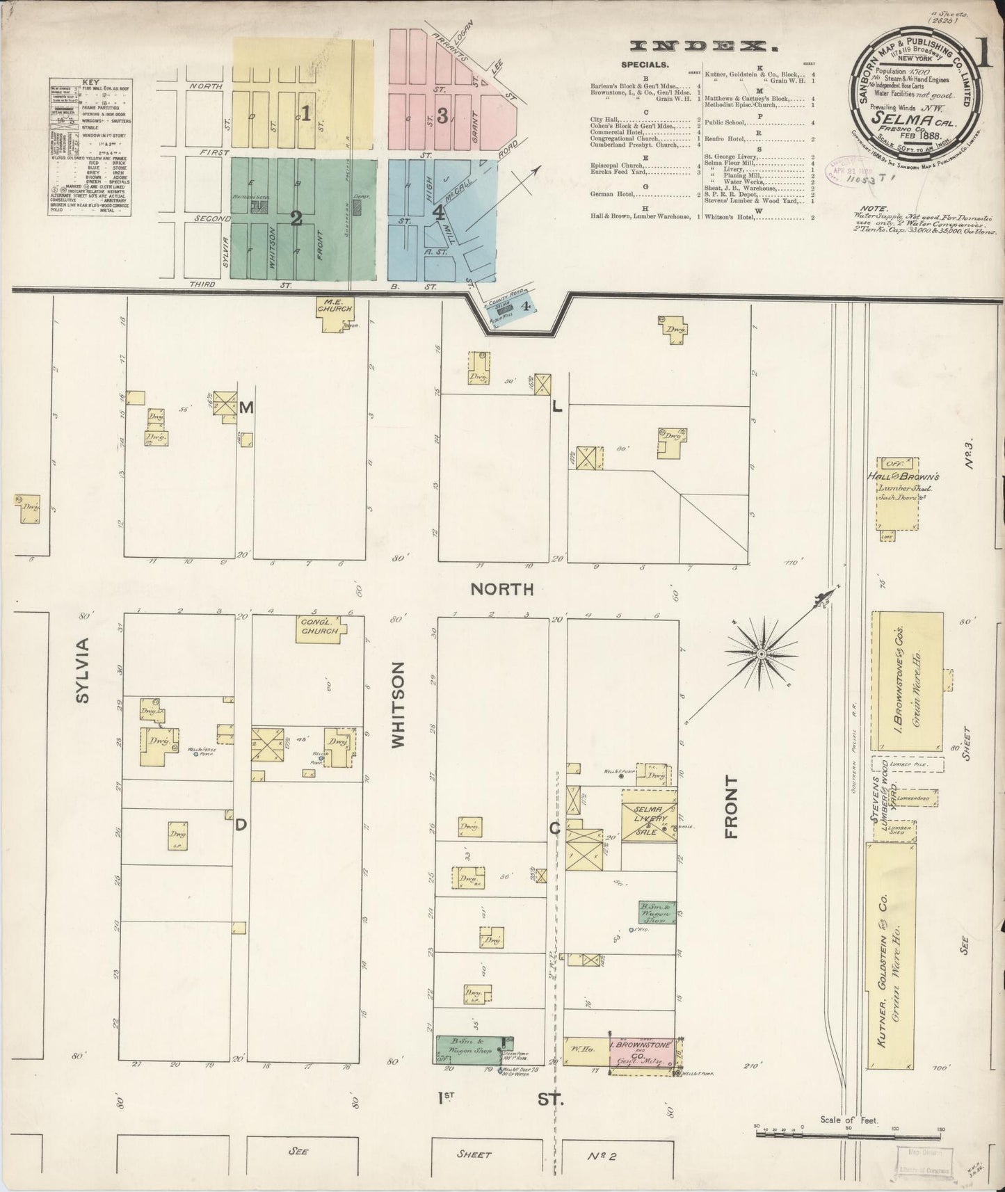 Sanborn Fire Insurance Map from Selma, Fresno County, California (1888), Sheet #0001 - Complete Map Set gallery image, historic Sanborn map, vintage wall art, California California