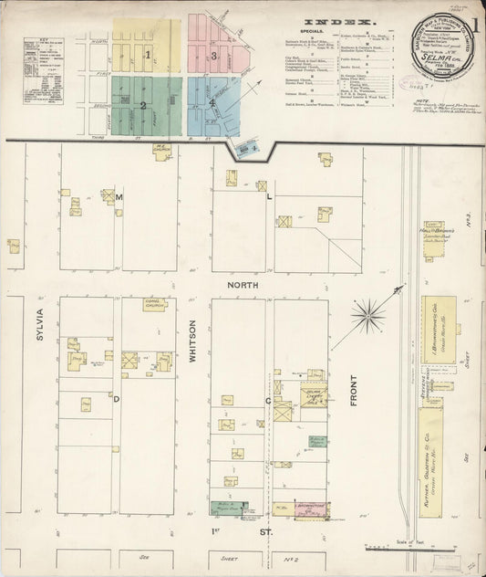 Sanborn Fire Insurance Map from Selma, Fresno County, California (1888), Sheet #0001 - Complete Map Set gallery image, historic Sanborn map, vintage wall art, California California
