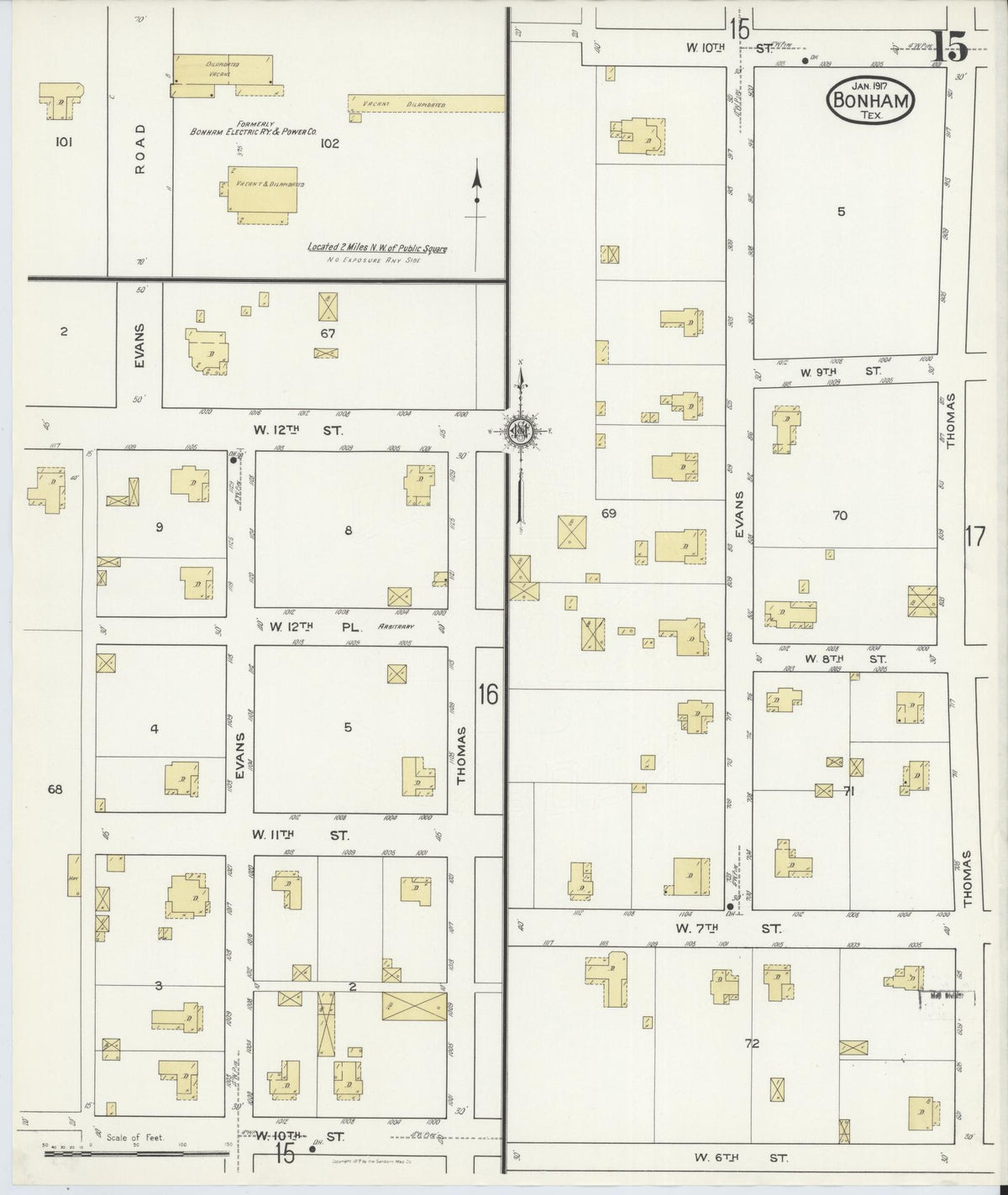 Sanborn Fire Insurance Map from Bonham, Fannin County, Texas (1917), Sheet #0015 - Complete Map Set gallery image, historic Sanborn map, vintage wall art, Texas Texas