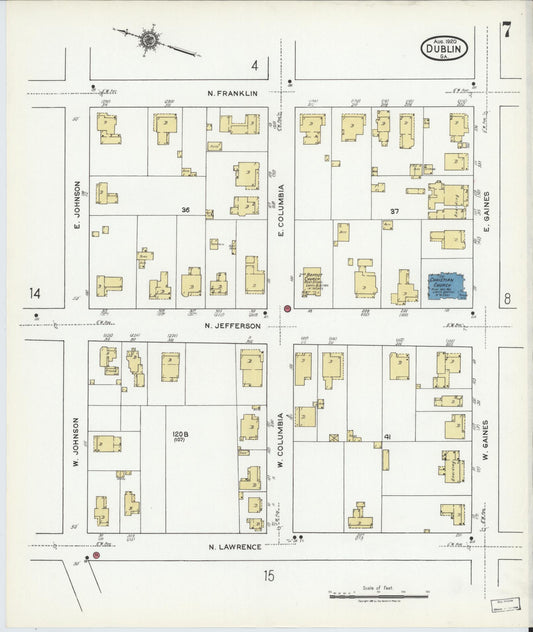 Sanborn Fire Insurance Map from Dublin, Laurens County, Georgia (1920), Sheet #0007 - Historic Sanborn Fire Insurance Map Print, vintage old map wall art, antique decor, genealogy gift, Georgia Georgia map