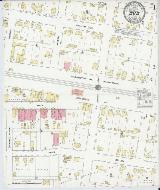Sanborn Fire Insurance Map from Ava, Jackson County, Illinois (1910), Sheet #0001 - Historic Sanborn Fire Insurance Map Print, vintage old map wall art, antique decor, genealogy gift, Illinois Illinois map