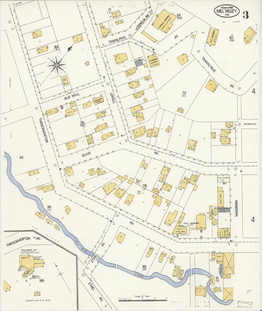 Sanborn Fire Insurance Map from Mill Valley, Marin County, California (1908), Sheet #0003 - Historic Sanborn Fire Insurance Map Print, vintage old map wall art, antique decor, genealogy gift, California California map