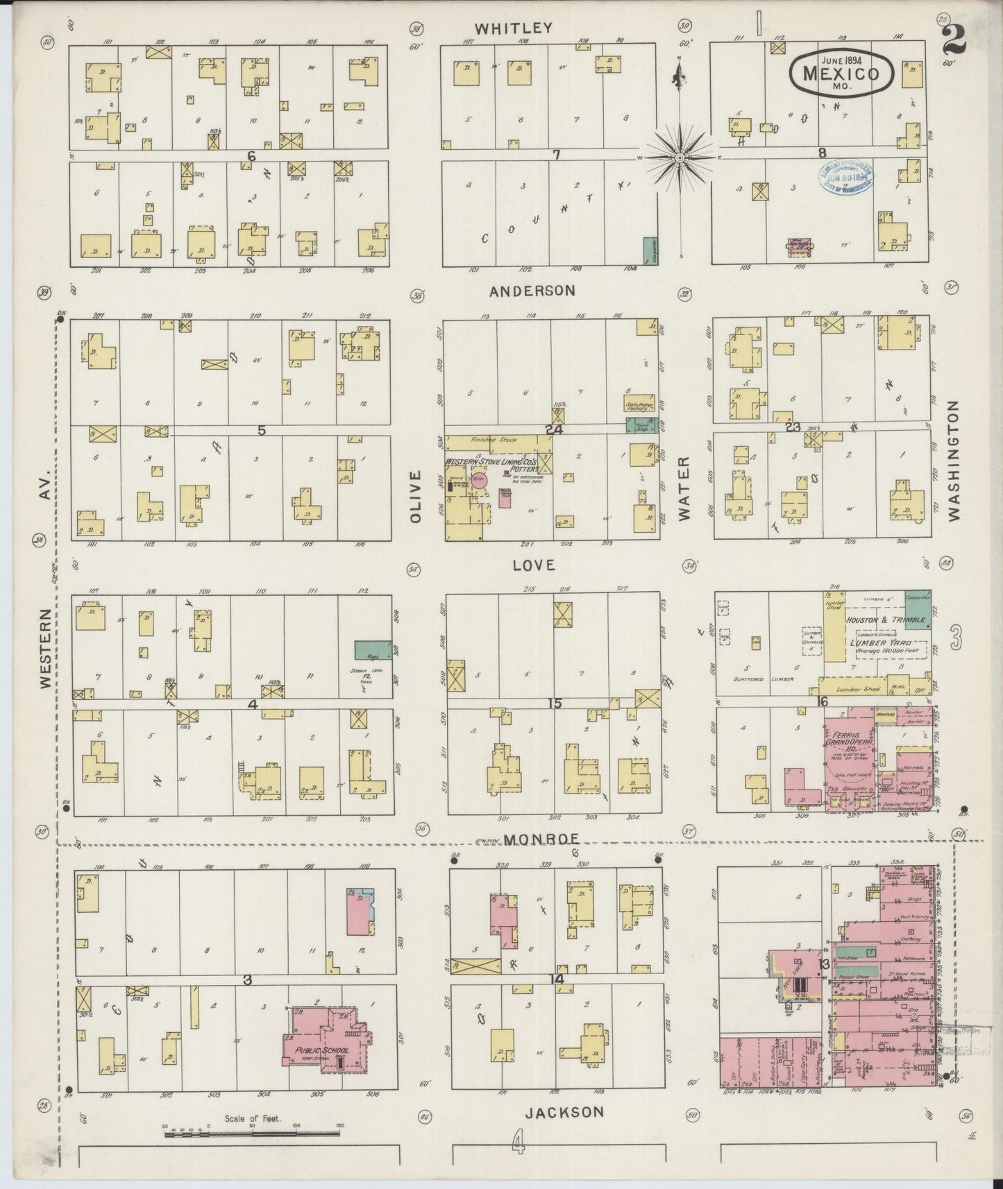 Sanborn Fire Insurance Map from Mexico, Audrain County, Missouri (1894), Sheet #0002 - Complete Map Set gallery image, historic Sanborn map, vintage wall art, Missouri Missouri