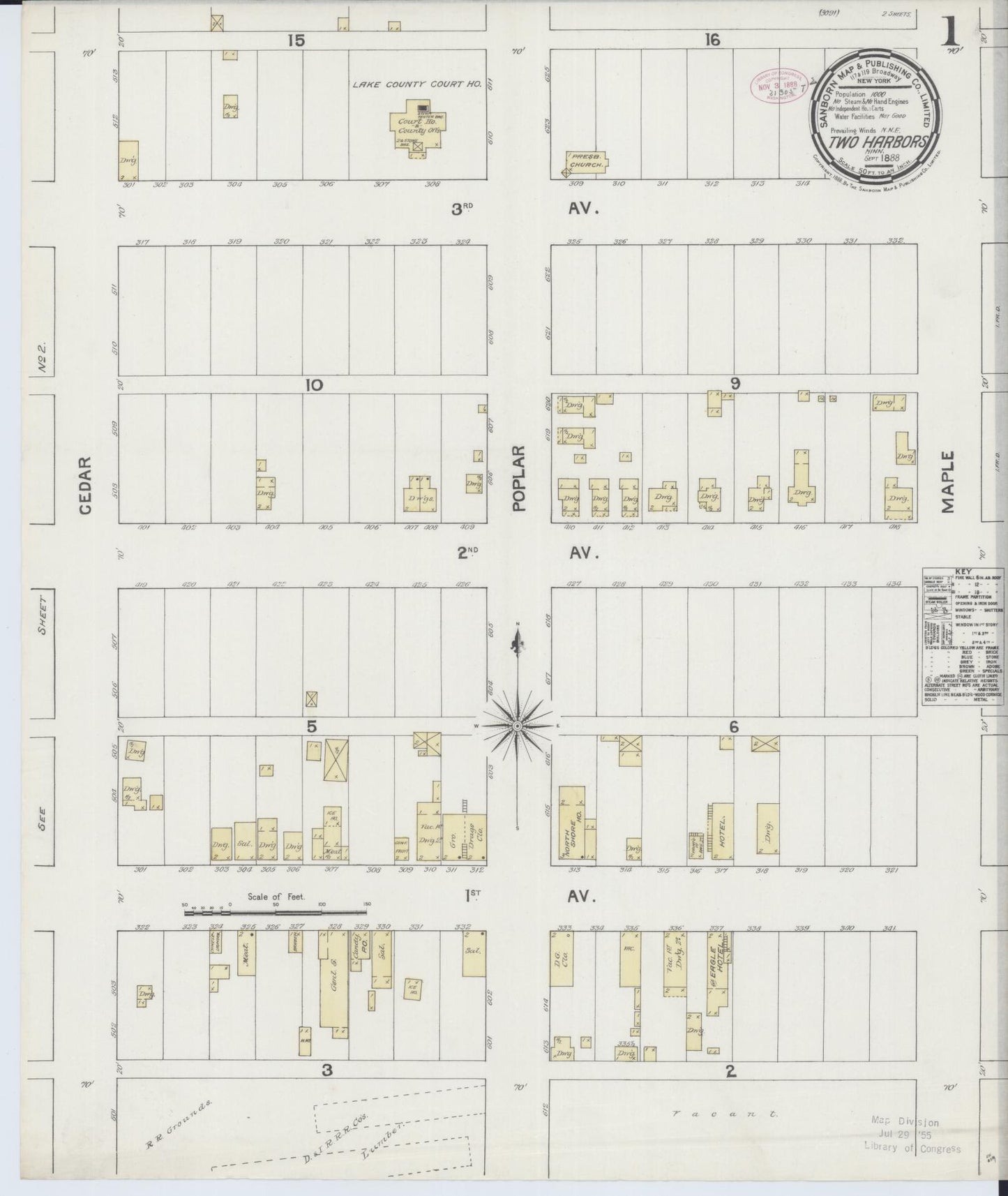 Sanborn Fire Insurance Map from Two Harbors, Lake County, Minnesota (1888), Sheet #0001 - Complete Map Set gallery image, historic Sanborn map, vintage wall art, Minnesota Minnesota