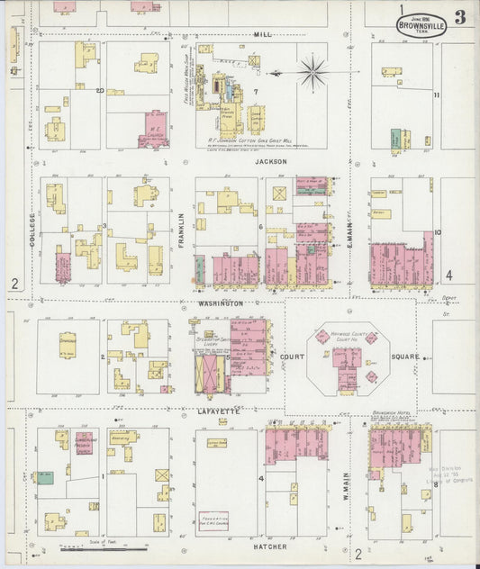 Sanborn Fire Insurance Map from Brownsville, Haywood County, Tennessee (1896), Sheet #0003 - Historic Sanborn Fire Insurance Map Print, vintage old map wall art, antique decor, genealogy gift, Tennessee Tennessee map