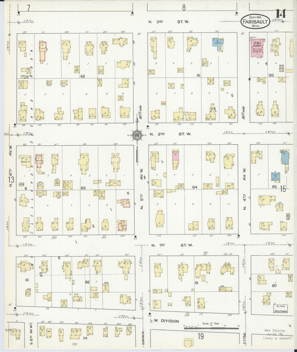 Sanborn Fire Insurance Map from Faribault, Rice County, Minnesota (1914), Sheet #0014 - Historic Sanborn Fire Insurance Map Print, vintage old map wall art, antique decor, genealogy gift, Minnesota Minnesota map