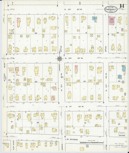 Sanborn Fire Insurance Map from Faribault, Rice County, Minnesota (1914), Sheet #0014 - Historic Sanborn Fire Insurance Map Print, vintage old map wall art, antique decor, genealogy gift, Minnesota Minnesota map