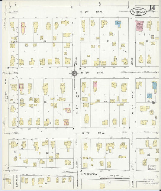 Sanborn Fire Insurance Map from Faribault, Rice County, Minnesota (1914), Sheet #0014 - Historic Sanborn Fire Insurance Map Print, vintage old map wall art, antique decor, genealogy gift, Minnesota Minnesota map