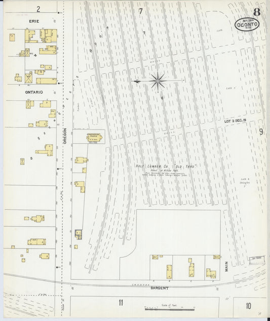 Sanborn Fire Insurance Map from Oconto, Oconto County, Wisconsin (1904), Sheet #0008 - Historic Sanborn Fire Insurance Map Print, vintage old map wall art, antique decor, genealogy gift, Wisconsin Wisconsin map