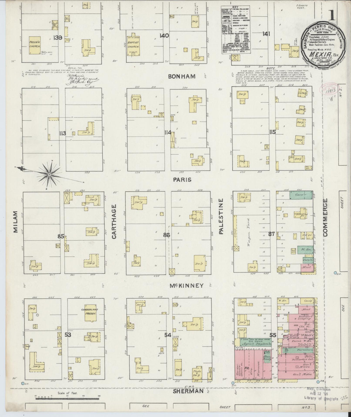 Sanborn Fire Insurance Map from Mexia, Limestone County, Texas (1891), Sheet #0001 - Complete Map Set gallery image, historic Sanborn map, vintage wall art, Texas Texas