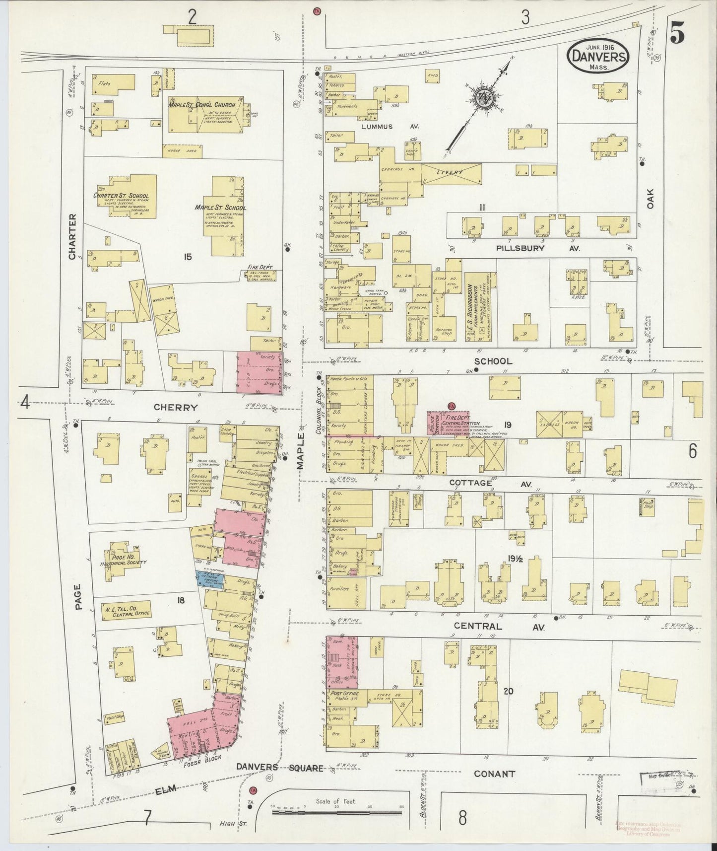 Sanborn Fire Insurance Map from Danvers, Essex County, Massachusetts (1916), Sheet #0005 - Complete Map Set gallery image, historic Sanborn map, vintage wall art, Massachusetts Massachusetts