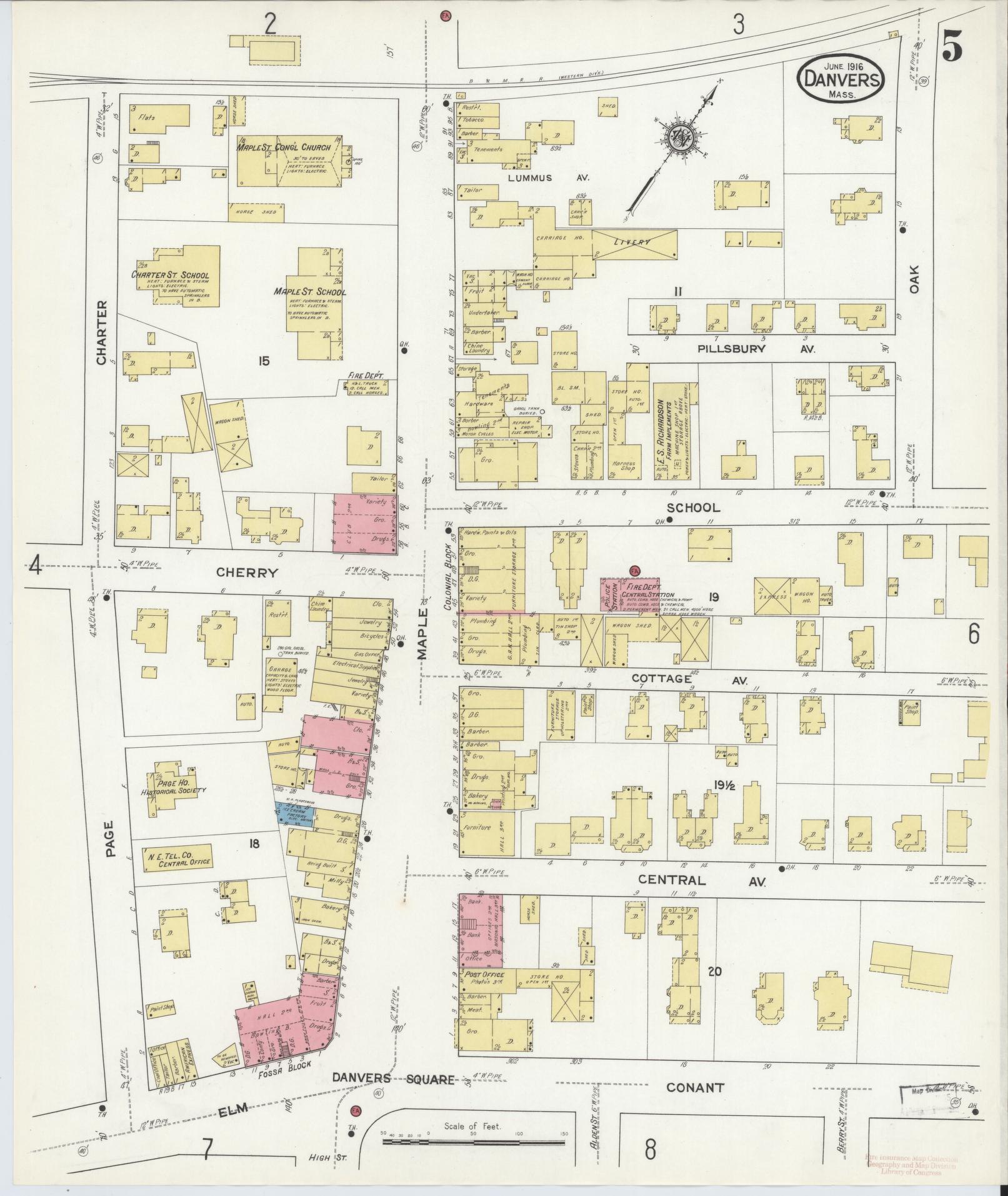 Sanborn Fire Insurance Map from Danvers, Essex County, Massachusetts (1916), Sheet #0005 - Complete Map Set gallery image, historic Sanborn map, vintage wall art, Massachusetts Massachusetts