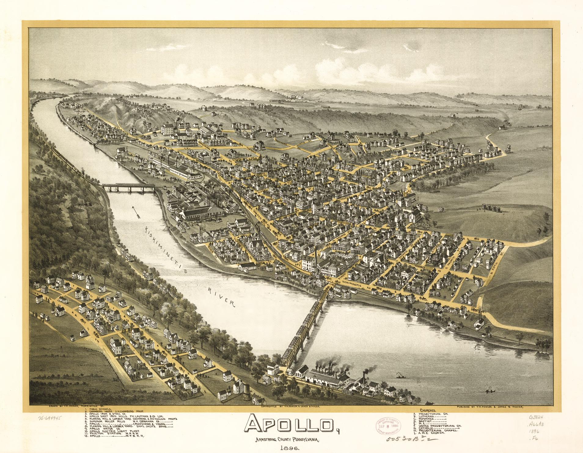 Apollo, Armstrong County, Pennsylvania 1896. (1896) – Historic Bird’s-Eye View Panorama Print