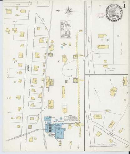 Sanborn Fire Insurance Map from Champion, Marquette County, Michigan (1892), Sheet #0001 - Historic Sanborn Fire Insurance Map Print, vintage old map wall art, antique decor, genealogy gift, Michigan Michigan map