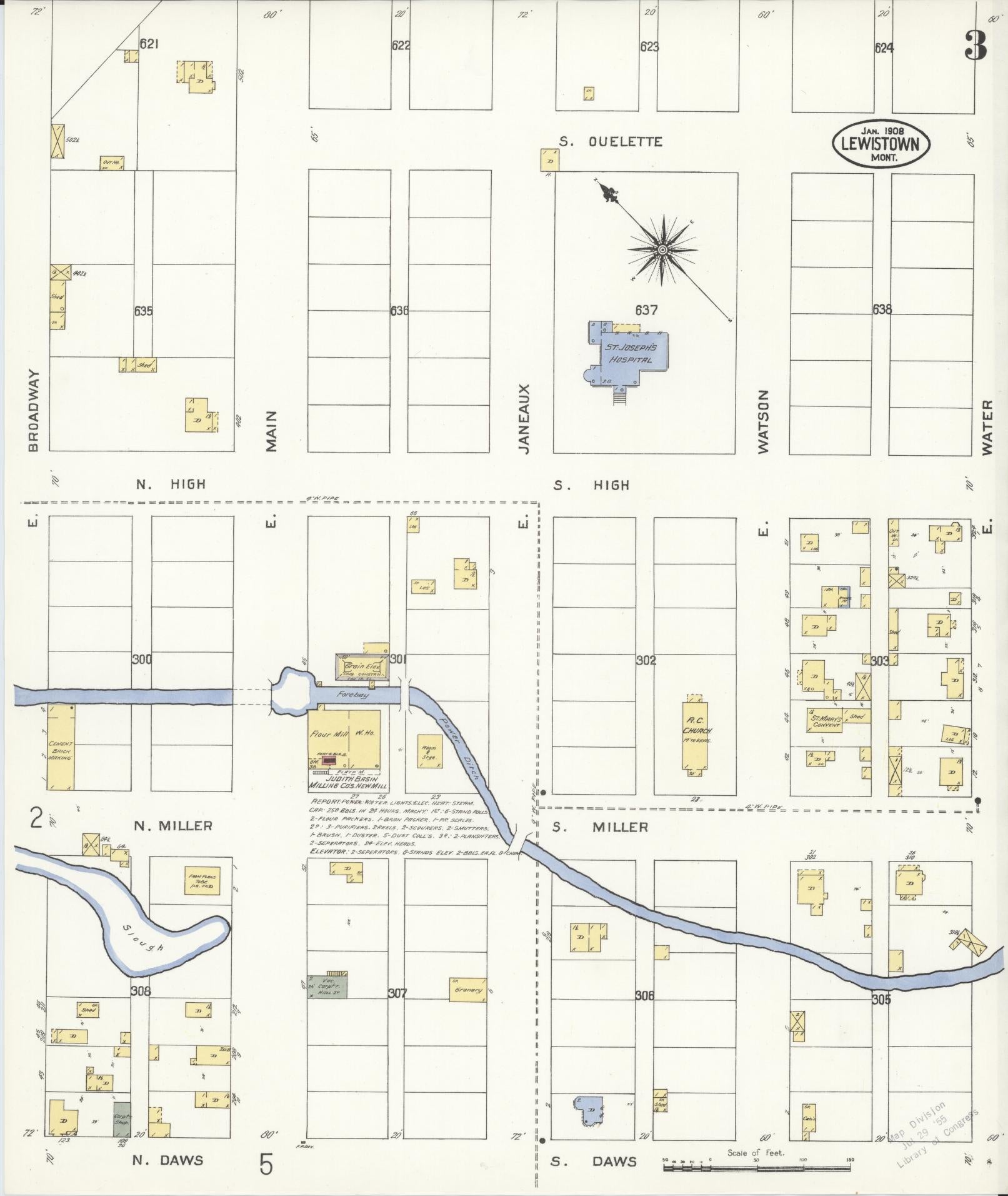 Sanborn Fire Insurance Map from Lewistown, Fergus County, Montana (1908), Sheet #0003 - Complete Map Set gallery image, historic Sanborn map, vintage wall art, Montana Montana