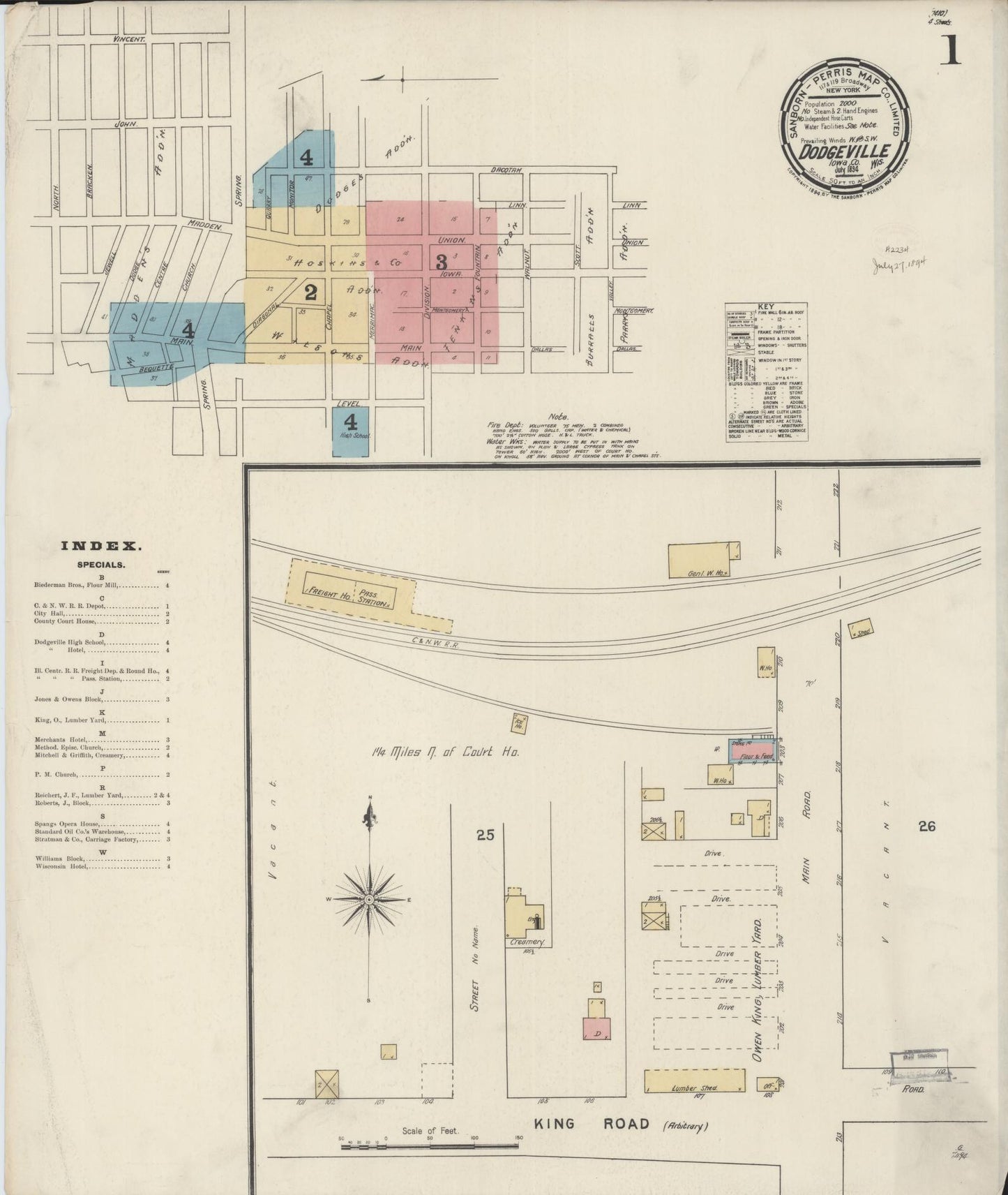 Sanborn Fire Insurance Map from Dodgeville, Iowa County, Wisconsin (1894), Sheet #0001 - Complete Map Set gallery image, historic Sanborn map, vintage wall art, Wisconsin Wisconsin