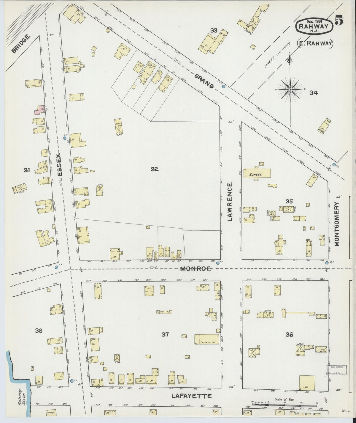 Sanborn Fire Insurance Map from Rahway, Union County, New Jersey (1891), Sheet #0005 - Complete Map Set gallery image, historic Sanborn map, vintage wall art, New Jersey New Jersey