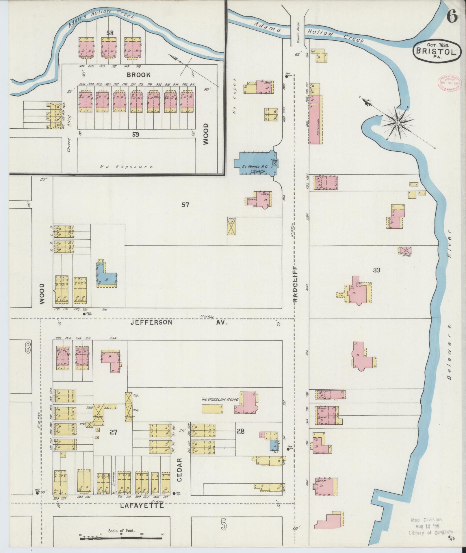 Sanborn Fire Insurance Map from Bristol, Bucks County, Pennsylvania (1894), Sheet #0006 - Historic Sanborn Fire Insurance Map Print, vintage old map wall art, antique decor, genealogy gift, Pennsylvania Pennsylvania map