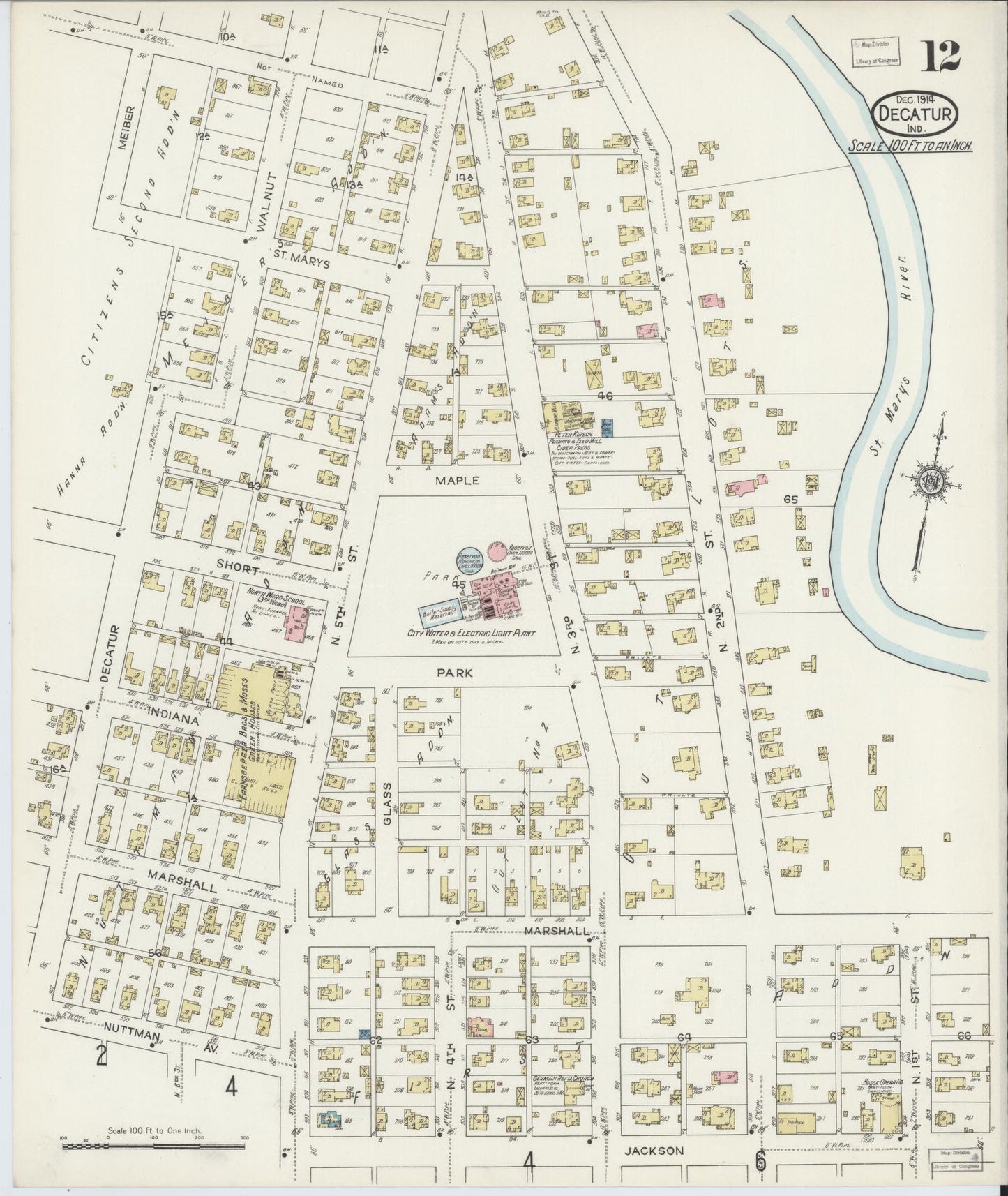 Sanborn Fire Insurance Map from Decatur, Adams County, Indiana (1914), Sheet #0012 - Complete Map Set gallery image, historic Sanborn map, vintage wall art, Indiana Indiana