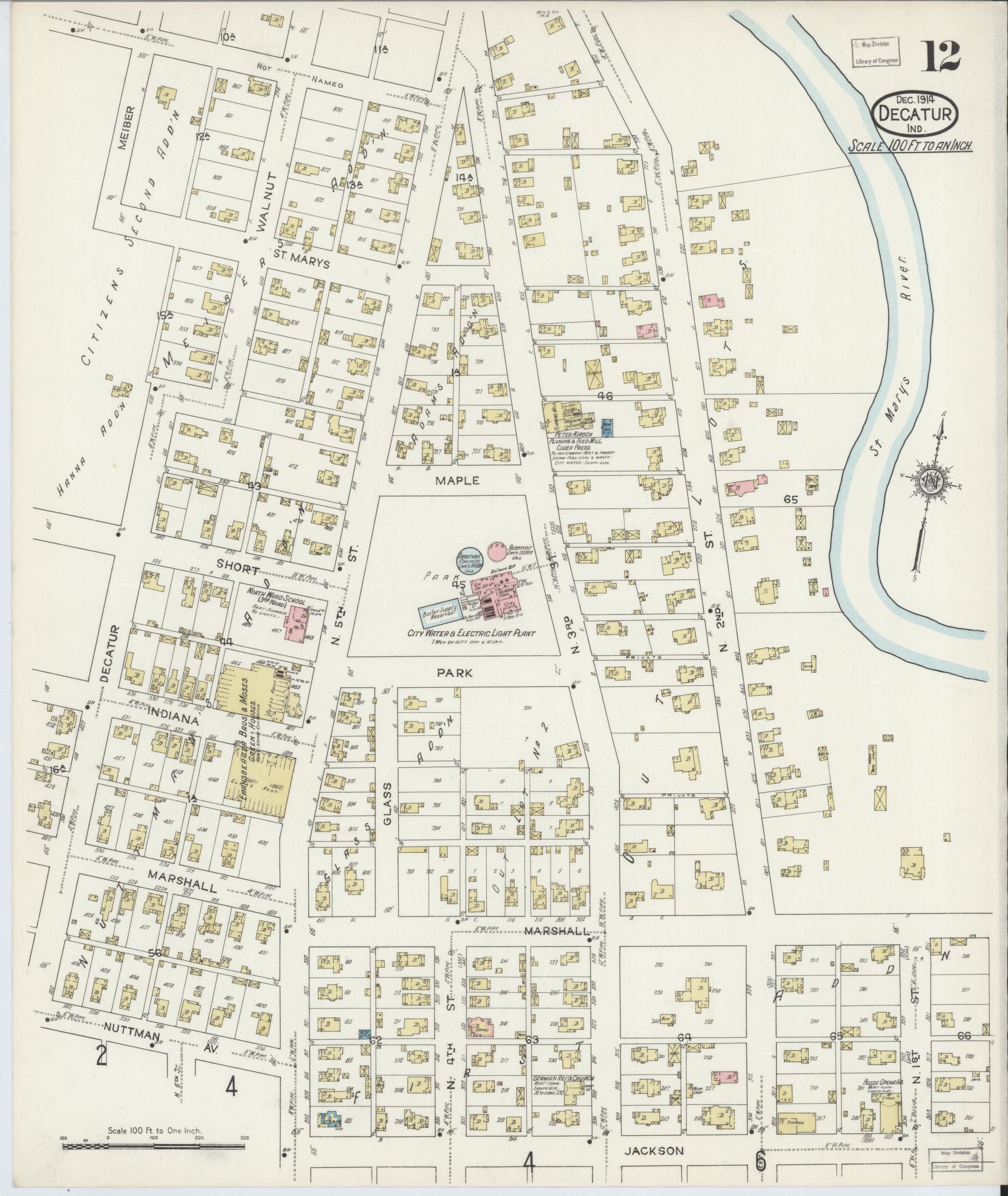 Sanborn Fire Insurance Map from Decatur, Adams County, Indiana (1914), Sheet #0012 - Complete Map Set gallery image, historic Sanborn map, vintage wall art, Indiana Indiana