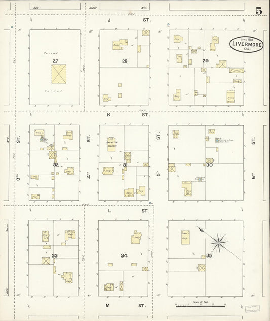 Sanborn Fire Insurance Map from Livermore, Alameda County, California (1888), Sheet #0005 - Historic Sanborn Fire Insurance Map Print, vintage old map wall art, antique decor, genealogy gift, California California map