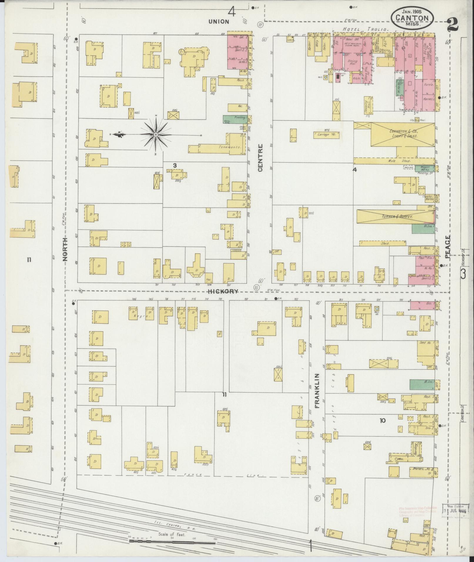 Sanborn Fire Insurance Map from Canton, Madison County, Mississippi (1905), Sheet #0002 - Complete Map Set gallery image, historic Sanborn map, vintage wall art, Mississippi Mississippi