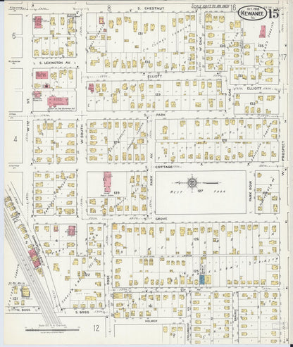 Sanborn Fire Insurance Map from Kewanee, Henry County, Illinois (1918), Sheet #0015 - Complete Map Set gallery image, historic Sanborn map, vintage wall art, Illinois Illinois