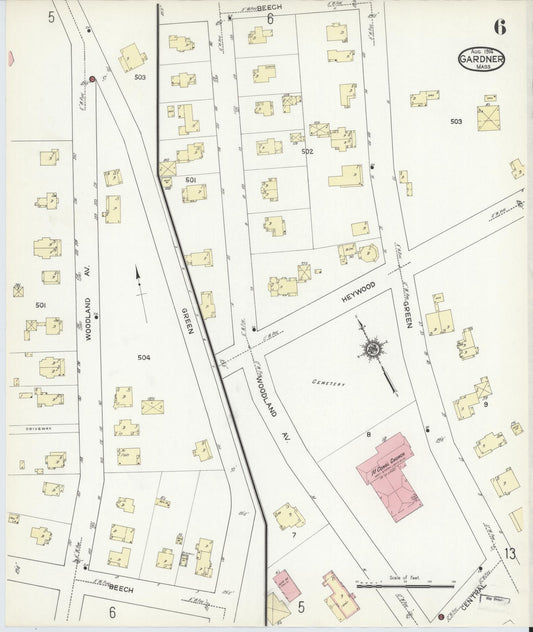 Sanborn Fire Insurance Map from Gardner, Worcester County, Massachusetts (1914), Sheet #0006 - Historic Sanborn Fire Insurance Map Print, vintage old map wall art, antique decor, genealogy gift, Massachusetts Massachusetts map