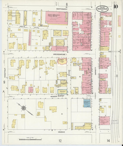 Sanborn Fire Insurance Map from Henderson, Vance County, North Carolina (1912), Sheet #0010 - Complete Map Set gallery image, historic Sanborn map, vintage wall art, North Carolina North Carolina