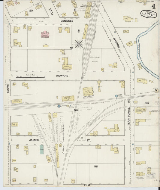 Sanborn Fire Insurance Map from Lapeer, Lapeer County, Michigan (1888), Sheet #0004 - Historic Sanborn Fire Insurance Map Print, vintage old map wall art, antique decor, genealogy gift, Michigan Michigan map