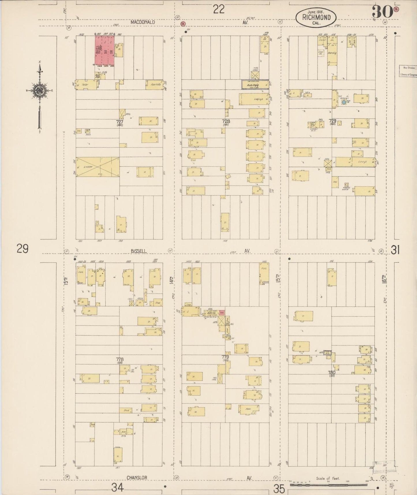Sanborn Fire Insurance Map from Richmond, Contra Costa County, California (1916), Sheet #0030 - Complete Map Set gallery image, historic Sanborn map, vintage wall art, California California