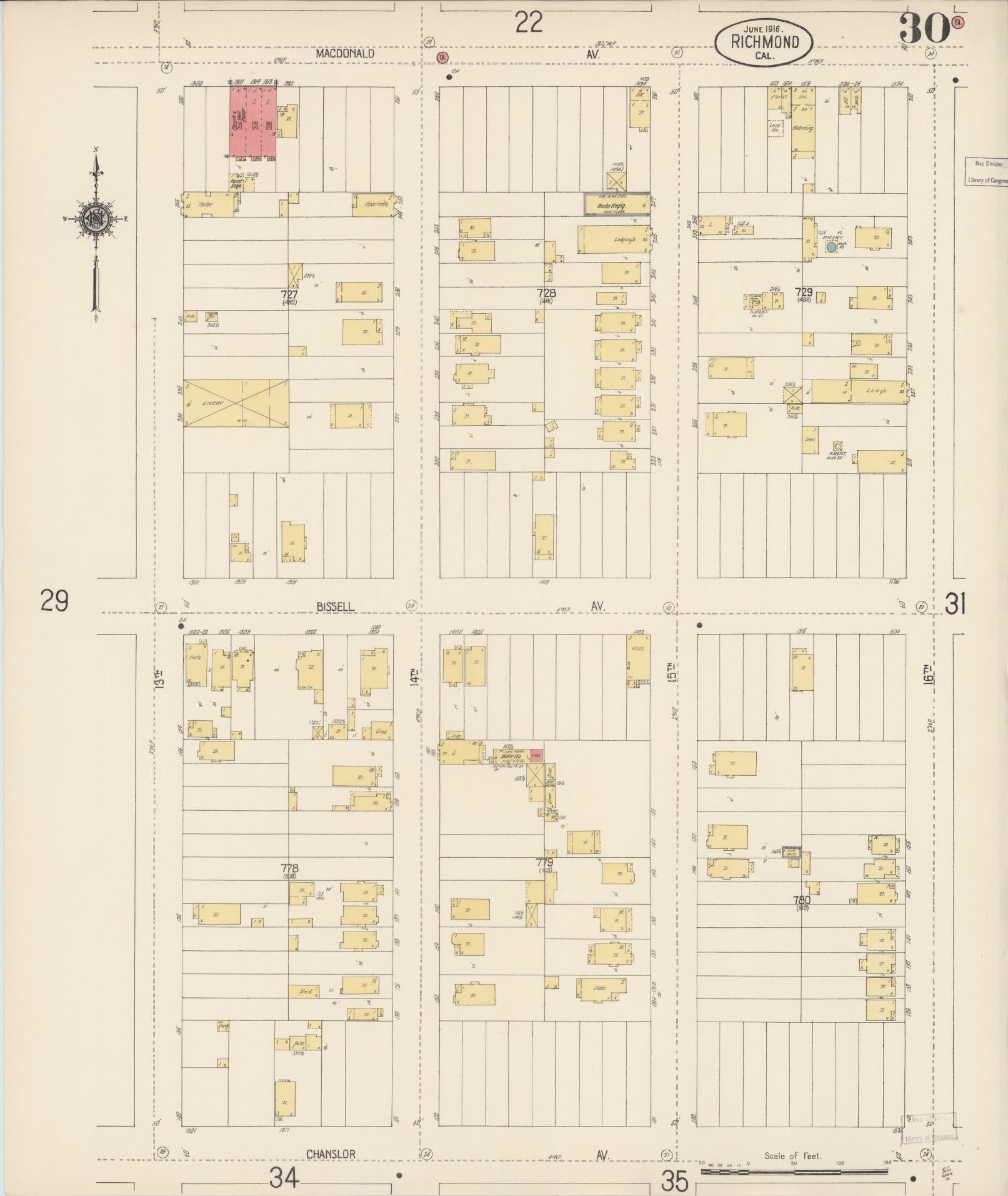 Sanborn Fire Insurance Map from Richmond, Contra Costa County, California (1916), Sheet #0030 - Complete Map Set gallery image, historic Sanborn map, vintage wall art, California California