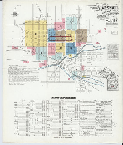 Sanborn Fire Insurance Map from Marshall, Calhoun County, Michigan (1916), Sheet #0001 - Historic Sanborn Fire Insurance Map Print, vintage old map wall art, antique decor, genealogy gift, Michigan Michigan map