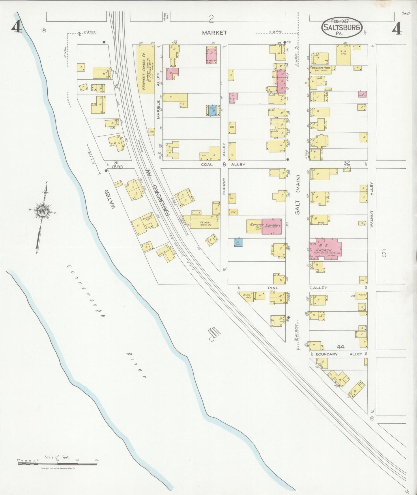 Sanborn Fire Insurance Map from Saltsburg, Indiana County, Pennsylvania (1927), Sheet #0004 - Complete Map Set gallery image, historic Sanborn map, vintage wall art, Saltsburg Indiana