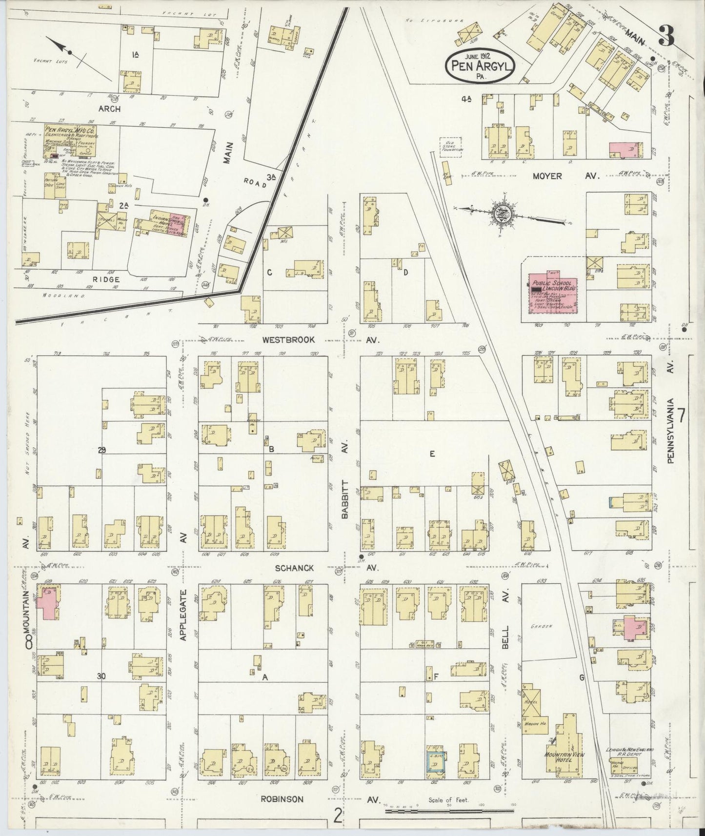 Sanborn Fire Insurance Map from Pen Argyl, Northampton County, Pennsylvania (1912), Sheet #0003 - Complete Map Set gallery image, historic Sanborn map, vintage wall art, Pennsylvania Pennsylvania
