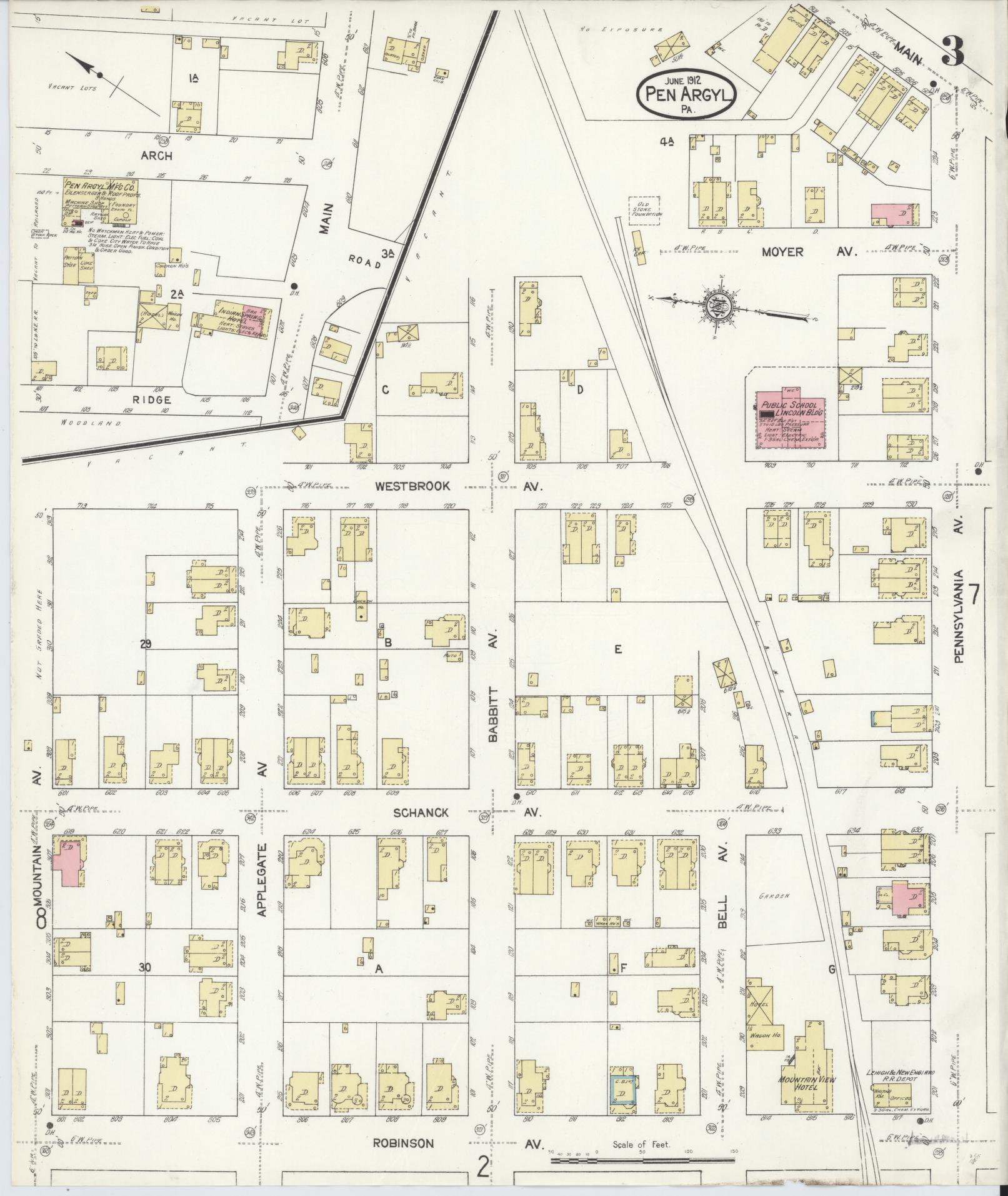 Sanborn Fire Insurance Map from Pen Argyl, Northampton County, Pennsylvania (1912), Sheet #0003 - Complete Map Set gallery image, historic Sanborn map, vintage wall art, Pennsylvania Pennsylvania